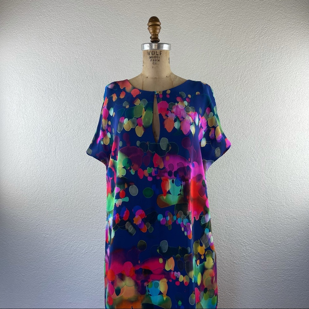 NWT Beautiful Amanda Uprichard (L) Silk Rebecca Resort Rainbow Watercolor Dress